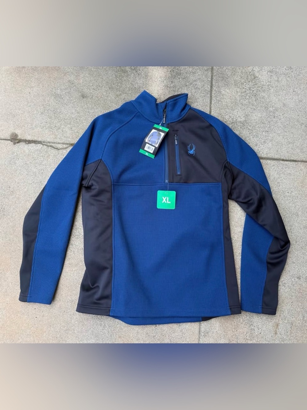 New! Spyder Men's Blue & Black Quarter-Zip Pullover with fleece lining
